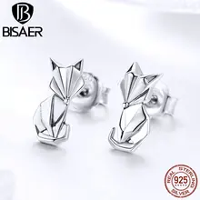 BISAER, высокое качество, 925 пробы, серебряные, складные, лисички, серебристые, белые, CZ серьги-гвоздики, ювелирные изделия, подарки для любимой и мамы, HSE526