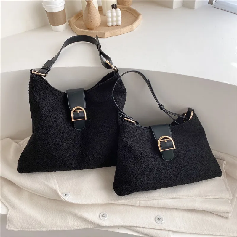 

2019 Winter New Style WOMEN'S Bag Casual Hand Square Bag Solid Color Maomao Bag Trapezoid Large-Volume Korean-style Large Small