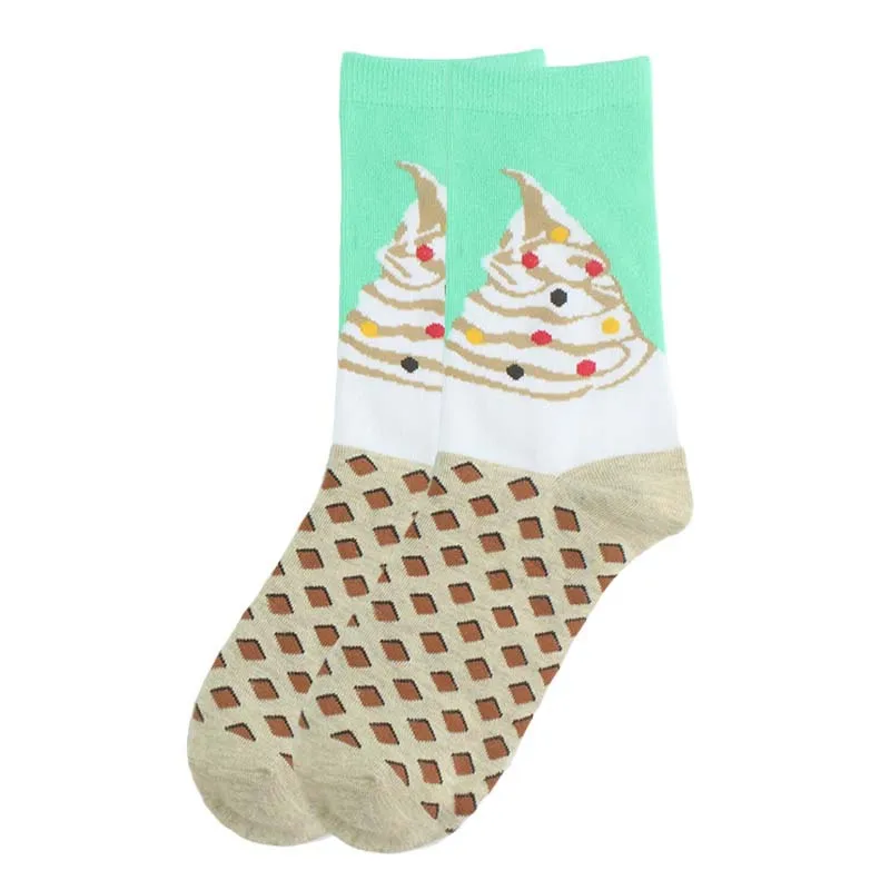 Ice Cream Cone Носки до середины икры для взрослых; цвет красный, винный, шоколадный; космические носки для кошек; рождественские носки корги; носки для серфинга; инопланетяне; лося; Радуга; единорог; Тако; пингвин - Color: Ice Cream Cone