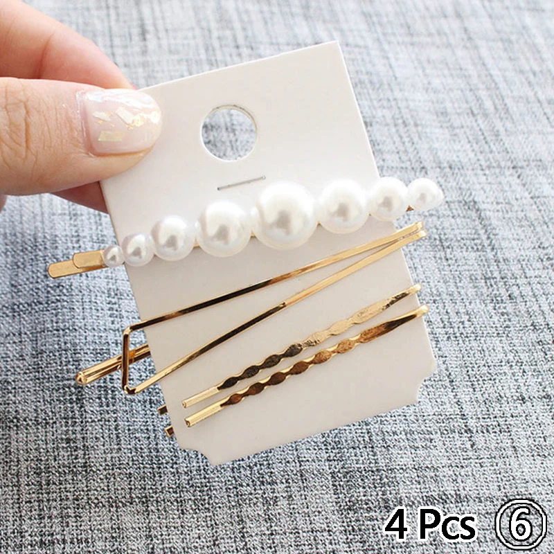 4 Pcs 6 Новинка, 1 комплект, милые заколки для волос из жемчужного сплава, геометрический золотистый, заколка для волос, милая заколка для волос, повязка на голову, модные аксессуары для волос - Окраска металла: 4 Pcs 6