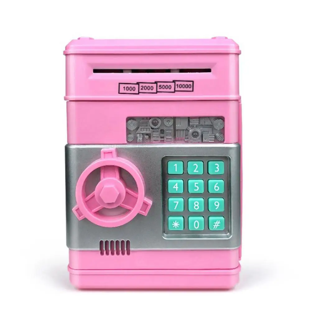 Банкомат пароль Копилка электронная коробка для денег наличные монеты сохранение коробка Банкомат Банк Автоматический депозит банкнота подарок для детей - Цвет: Розовый