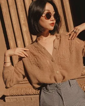 

Women Hollow Out O Neck Knitted Cardigan Solid Color Single Breasted Knitted Sweater Knitwear Jacket