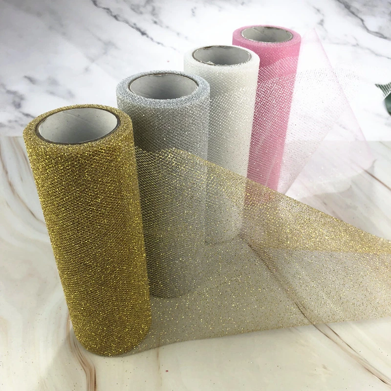 15cm*10Y Gold Wire Organza Sheer Gauze Element Table Runner Tissue Tulle Roll 