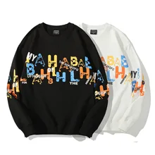 Moda marca camisola masculina pulôver outono nova cor carta impressão solta maré nacional camisola masculina