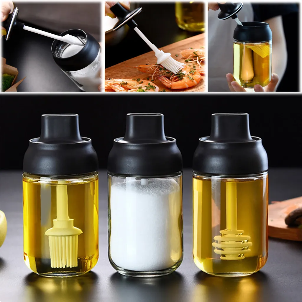 

250ml Glass Seasoning Container Functional Salt Seasoning Box Glass Sealed Cruet Kitchen Spice Storage Bottle Kitchen Gadgets