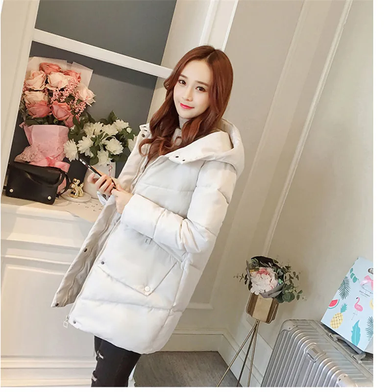 

Korea Hooded Coat Parka Jacket Winter Warm Fashion Casaco New Outwear Loose Solid Cotton Zipper Casual Padded Woman Female
