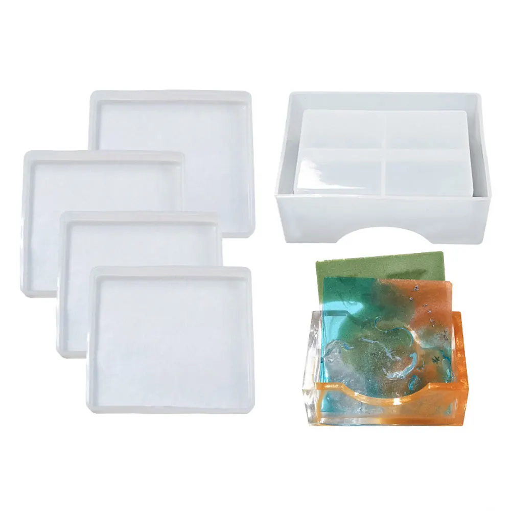 Silicone for Coaster Resin Molds Square Round Container Silicone Mould Cups Mats Diy Epoxy Resin Mold Coaster Storage Box