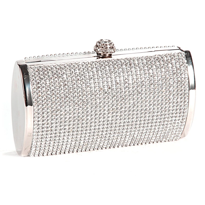 

Handbag Pouch Wallet Rigid Metallic Deco Rhinestones for Woman Girl Silvery