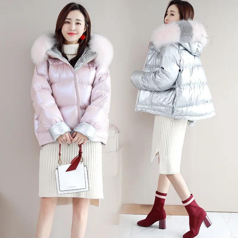 

Winter Coat Short Winter 2019 New Style Cotton-padded Clothes Women's Korean-style Loose Thick Bright Surface down Jacket Cotton