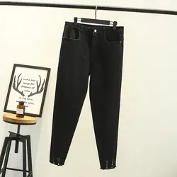 Новинка 2019, большие размеры, XL-3XL, черные, высокая талия, стрейч, обтягивающие рваные джинсы с бахромой, женские джинсы с карманами на молнии