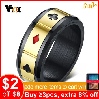 

Vnox Fortune Luck Men's Spinner Rings Peace Wisdom Love Charm Play Cards Las Vegas Male Anillo Rock Accessory