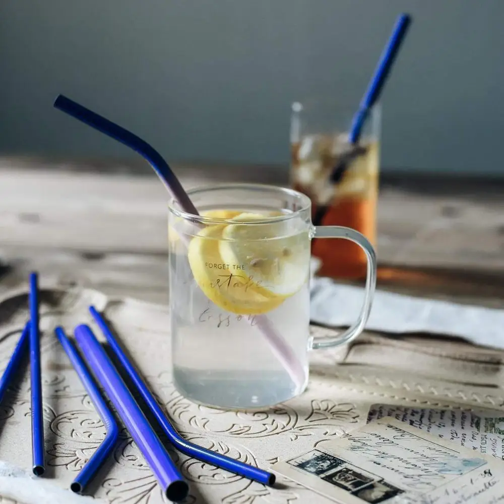 Reusable Stainless Steel Straw Induction Temperature Color Change drinking Straw with cleaner brush