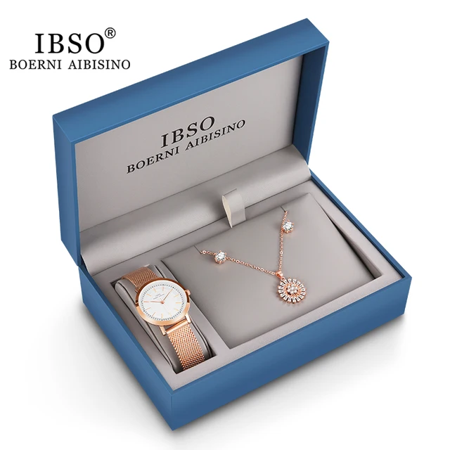 Luxury Watch Set For Women Elegant Lover Gift To Girls Copper Necklace Earrings Stainless Strap Watches Lady  Watch For Women 1
