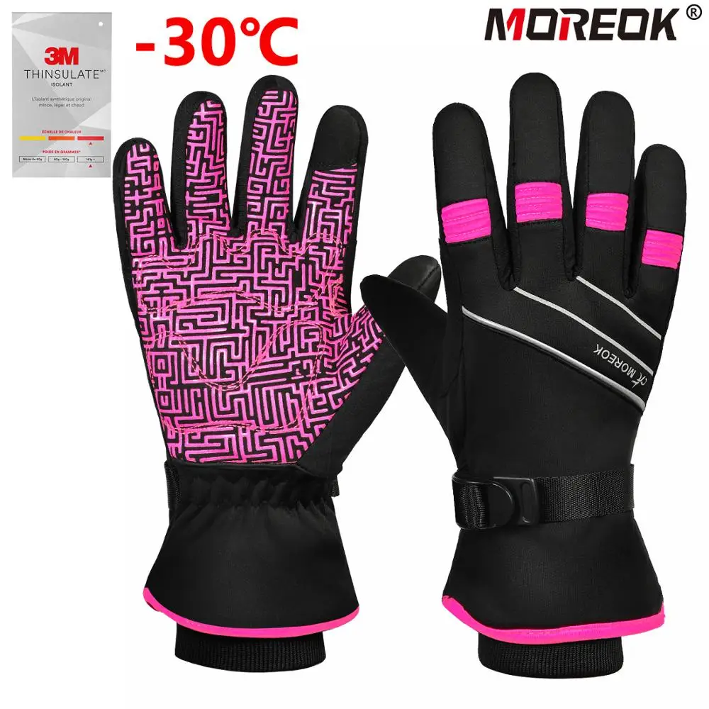 MOREOK Ski Gloves 3M Thinsulate Full Finger Thermal Gloves Touchscreen Winter Cycling Gloves Warm Motorcycle Glove for Men Women