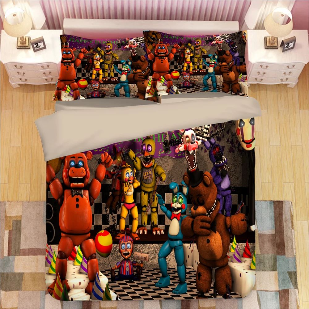 Комплект постельного белья Five Nights at Freddy's с 3D рисунком, пододеяльники, наволочки, игрушечный медведь, одеяло, постельные принадлежности, постельное белье