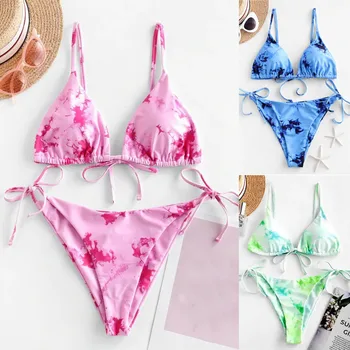 

Mini Micro String Thong Sexy Bikini Triangle 2020 Pink Blue Tie Dye Swimsuit Women Swimwear Beach Wear Swim Bathing Suit