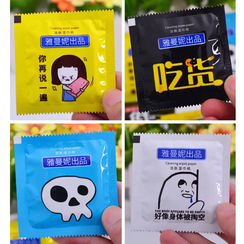 

1pc Cartoon Condom Shape Wet Wipes Tissue Individually Wrapped Aloe Essence Portable Random color