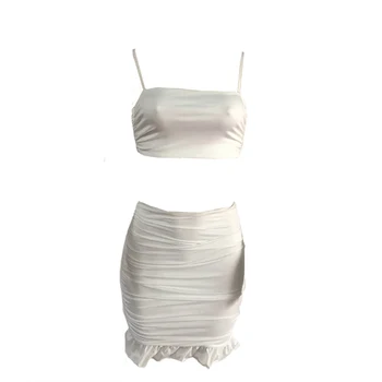 

Sexy Women's Two Piece Suit, Low-cut Backless Sling Tight Short with Frilly Ruffles for Summer and Spring