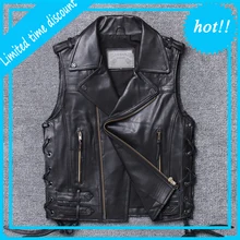 Мужской летний мотоциклетный жилет, брендовый, высокое качество, толстый, Воловья кожа, Приталенный жилет, дизайнерский, винтажный, Евро-американский, без рукавов, куртка