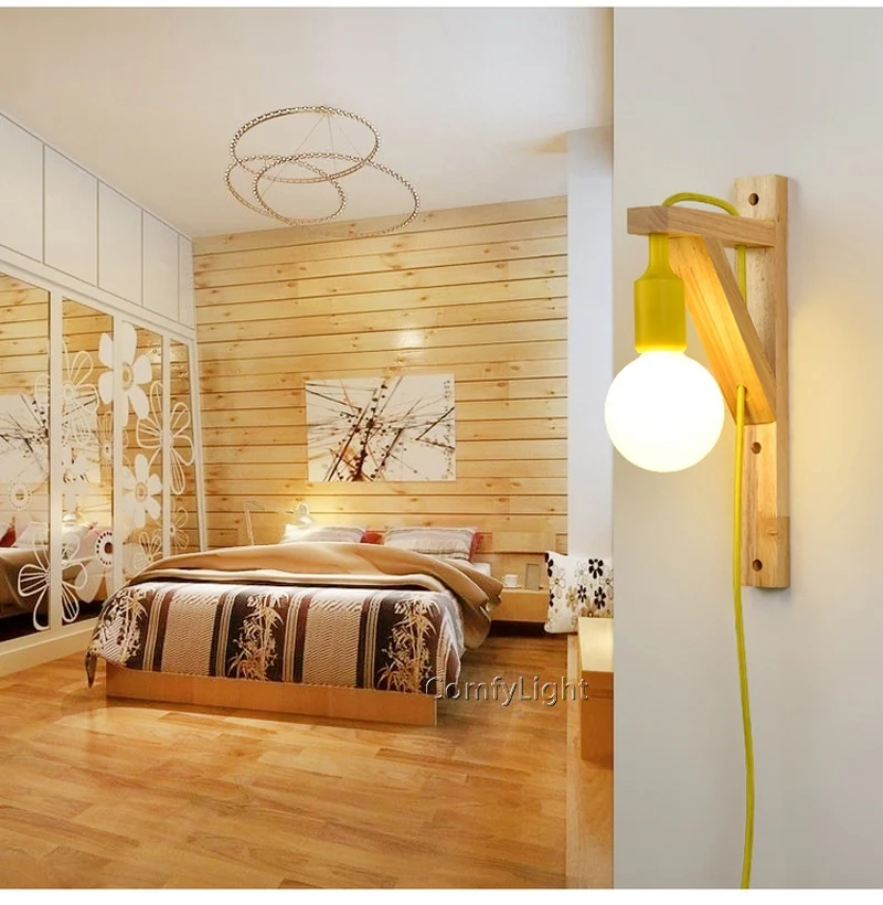 Современный домашний настенный светильник в любом месте, дизайнерский светильник с деревянной вилкой, для кровати, для спальни, светильник для детской комнаты, декоративный настенный светильник, бра