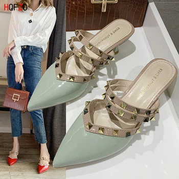 

HQFZO Rome High Heels Platform Women Sandals Pointed Toe Pumps Rivet Office Women Party Summer Shoes 2020 Fashion Slides