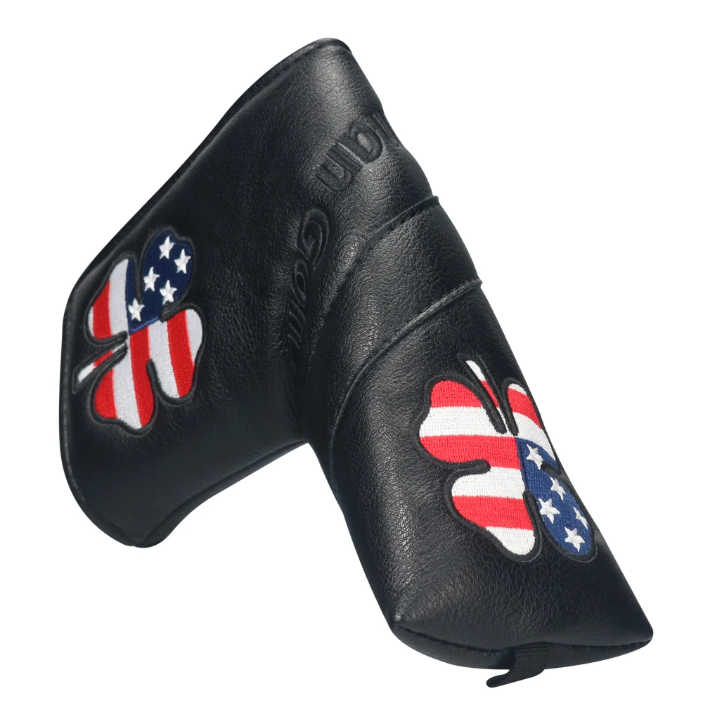 

Putter Head Cover Golf Club Cover USA Flag Lucky Clover Magnetic Closure Golf Club Protector Black and White