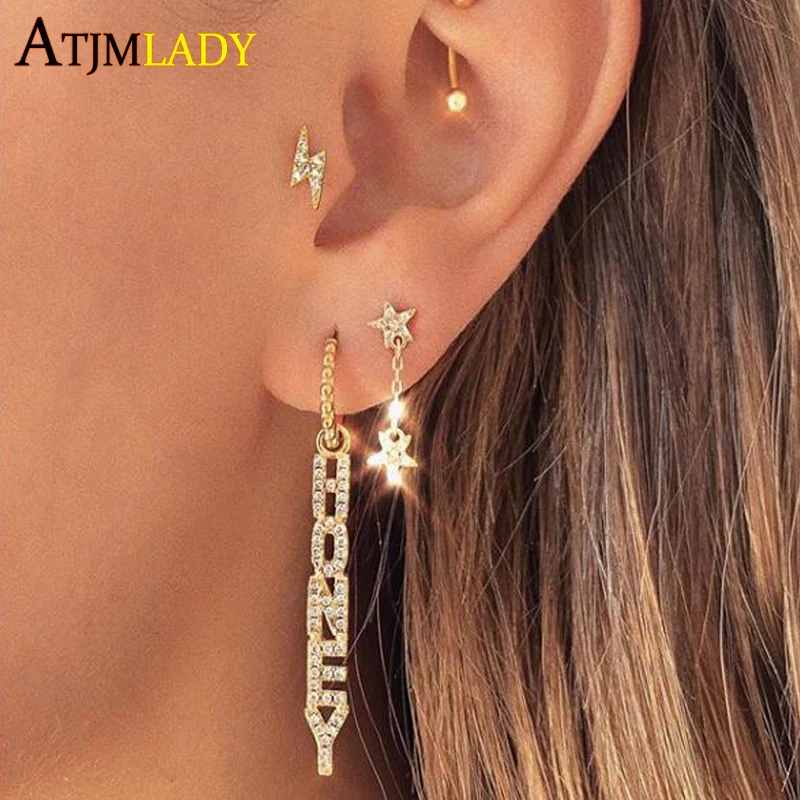 Letter Couple Honey Sweet Long Drop Earrings For Women Micro Pave 5A CZ Tassel Cute Lovely Party Wedding Jewelry | Украшения и