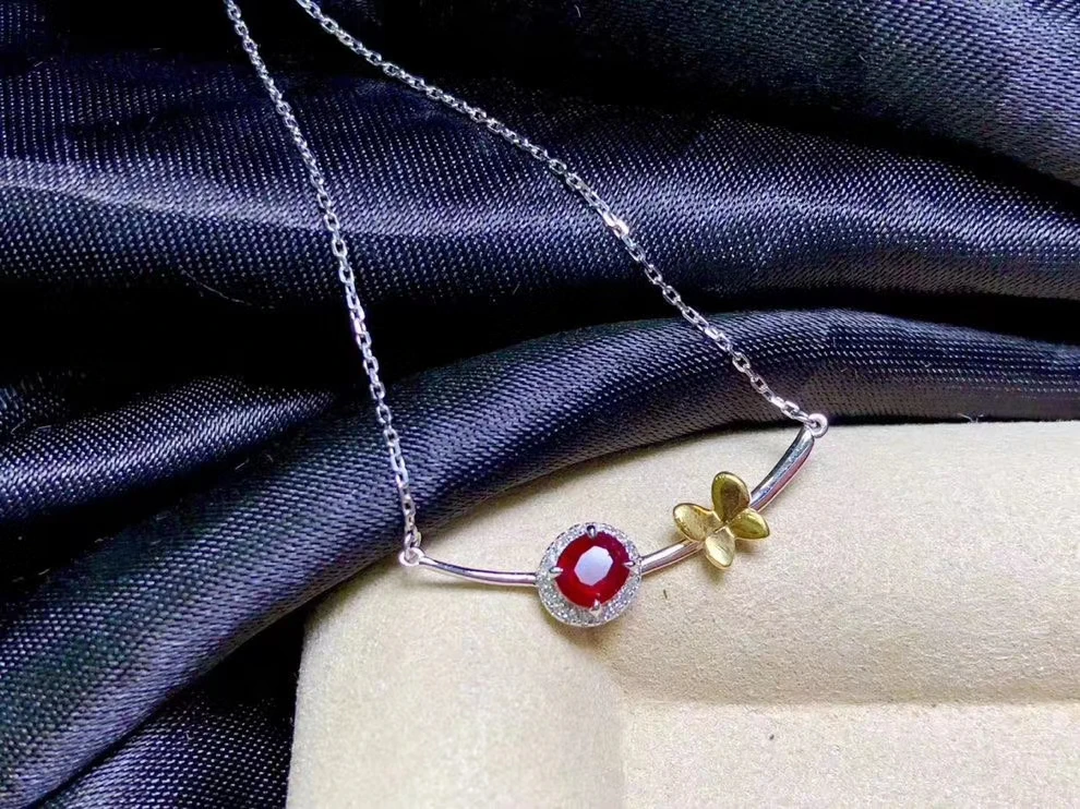 

Elegant bowknot smiling face natural red ruby gem necklace natural gemstone pendant necklace S925 silver girl gift fine jewelery
