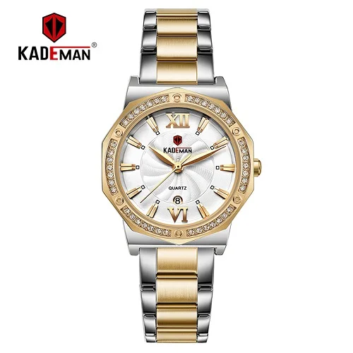 829-G-W-G Бренд KADEMAN, роскошные женские часы, каландр, модное платье, женские кварцевые наручные часы с кристаллами и браслетом, водонепроницаемые полностью стальные 829 - Цвет: 829-G-W-G