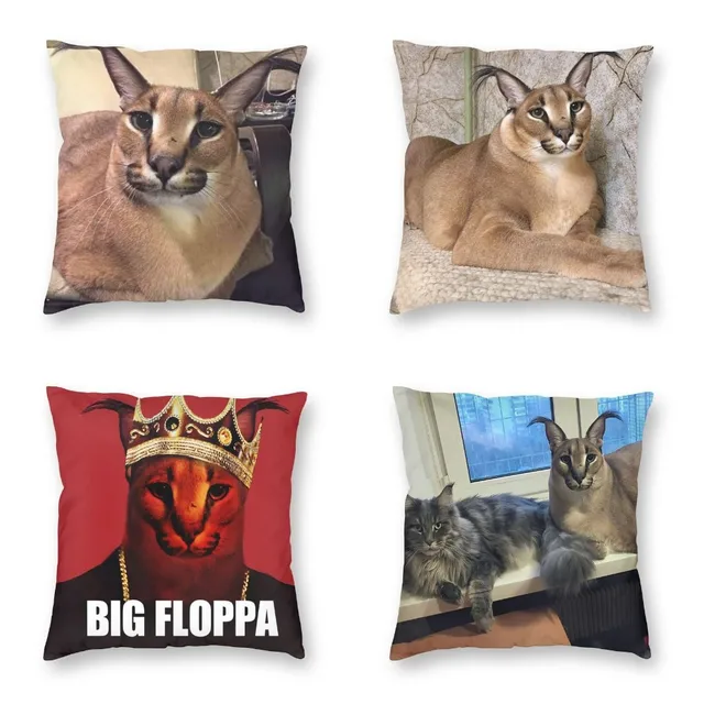 Caracal Meme Cat Big floppa - Almohada para gato, 16 x 16 pulgadas,  multicolor