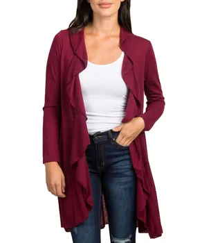 

2019 New Women Casual Solid Sweater Coat Cardigans Knitted Long Sleeve Cardigan Asymmetrical Ruffles Drape Cardigan