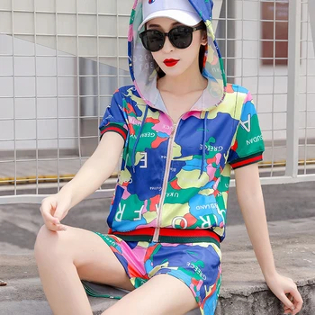 

2 piece set women Athletic Wear Leisure Time Suit Woman Summer 2020 New Pattern Short Sleeve Shorts Even Hat Loose Fashion
