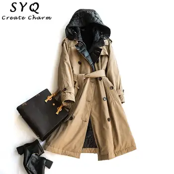 

90% White Duck Down Jackets And Coat With Hooded For WInter Down Jacket Hooded Double Breasted Casual Long Trench Parka