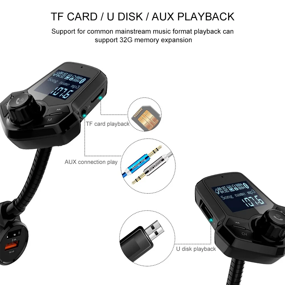 Автомобильный fm-передатчик беспроводной голосовой Автомобильный Bluetooth плеер MP3 QC 3,0 двойное USB зарядное устройство голосовое вещание QC3.0 Bluetooth автомобильное зарядное устройство