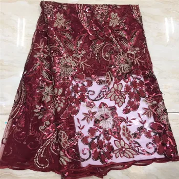 

2020 red Sequined Mesh Tulle Lace African Net Sequins Lace Fabrics High Quality Indian Lady Evening Dresses Mesh Lace Material
