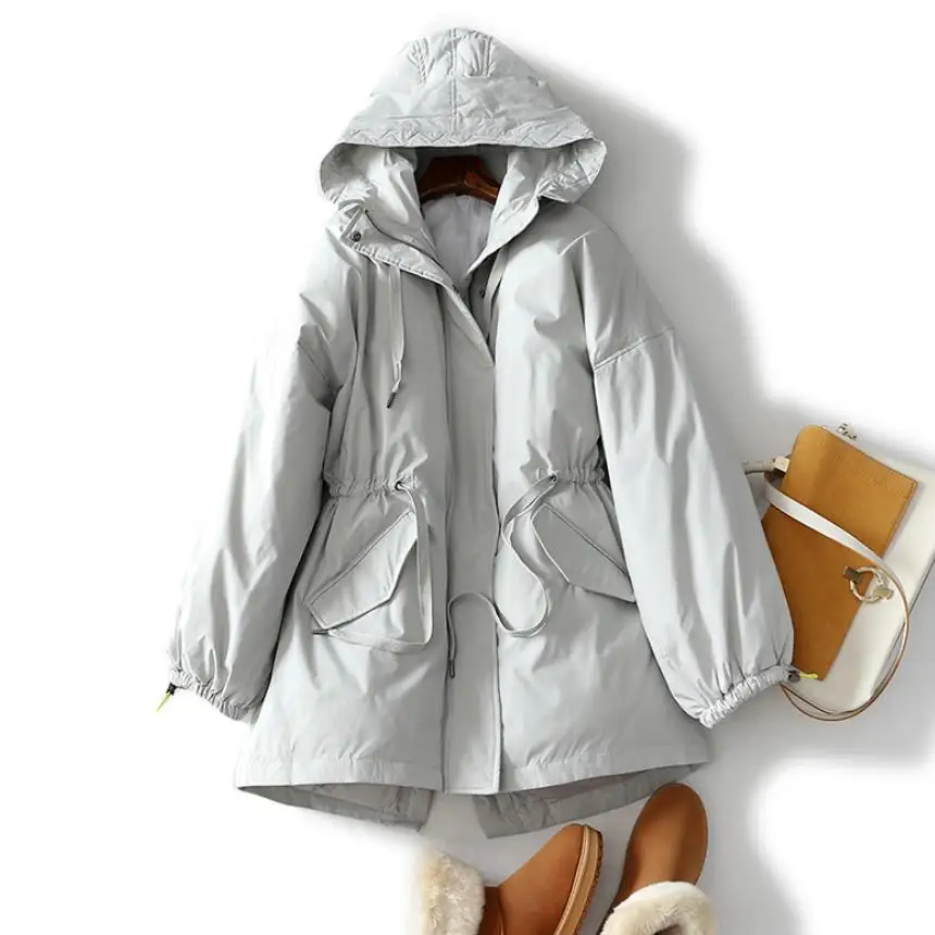 super warm Winter hooded oversized Warm Duck down coat female was thin waist Down Warm Jacket Hooded thicker warm Parkas F791 - Цвет: gray
