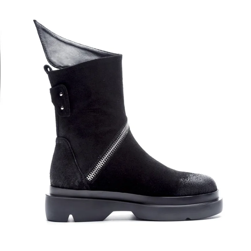 MORAZORA/ г., Новое поступление, замшевые кожаные ботильоны женские ботинки на платформе на низком каблуке на молнии в стиле панк классная уникальная обувь для повседневного ношения
