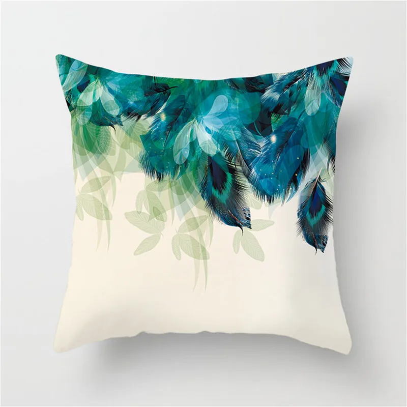 Fuwatacchi Peacock Feather Cushion Cover Beautiful Color Contrast Christmas Cushion Covers For Sofa Car Home Decor Pillow Case - Цвет: PC02589