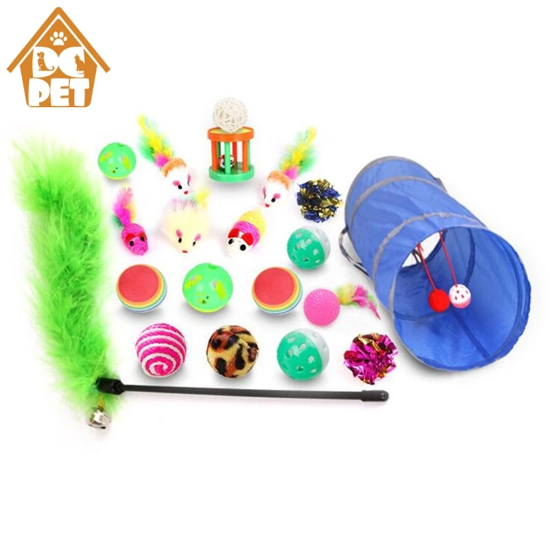 

10/15/17/20pcs Pet Cat toy Set Cat Feather Toys Teaser Wand Pet Ball Rings Interactive Products Cat Tunnel Toy Telescopic Rod