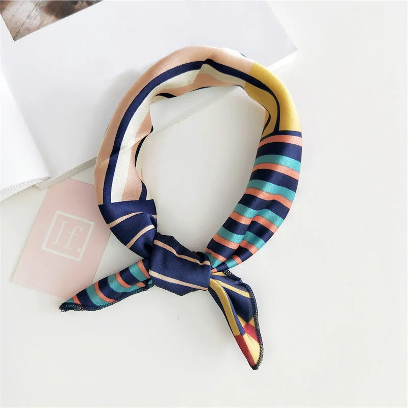 

Fashion elegant skinny small Square Scarf Hair Tie Band For Women hing match Business party head Neck collar Silk Satin Scarf