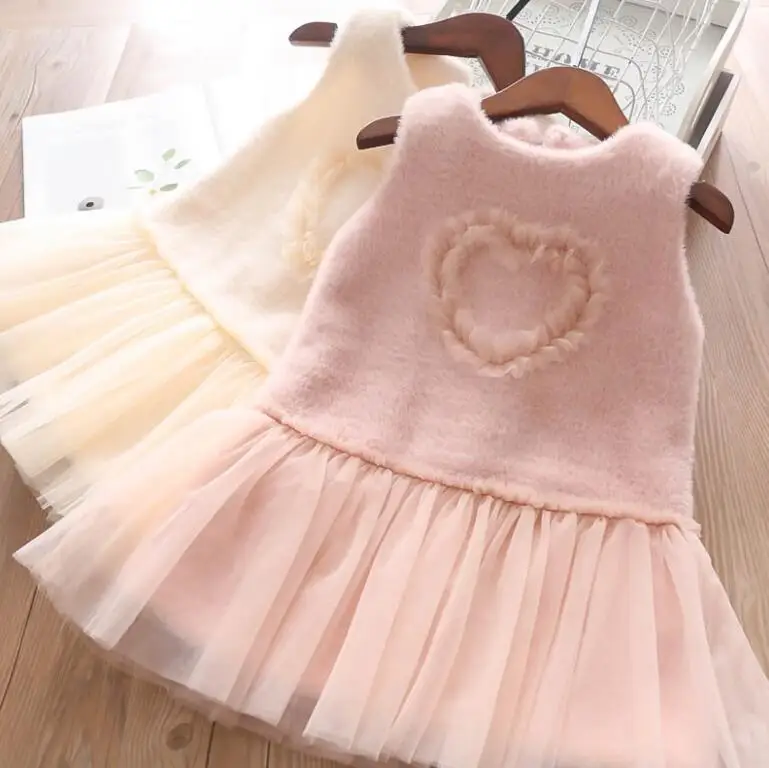 Новинка г.; детские зимние платья-майки из искусственного меха в сеточку; милая одежда принцессы для девочек; 5 шт/лот;