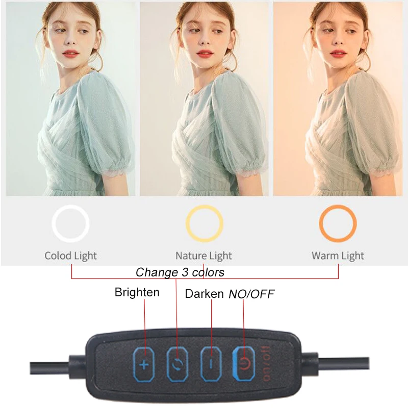 10" Selfie Ring Light With Tripod Photography Round Ring Lamp LED Lights Dimmable Ringlight For Youtube Makeup Live Video Stream