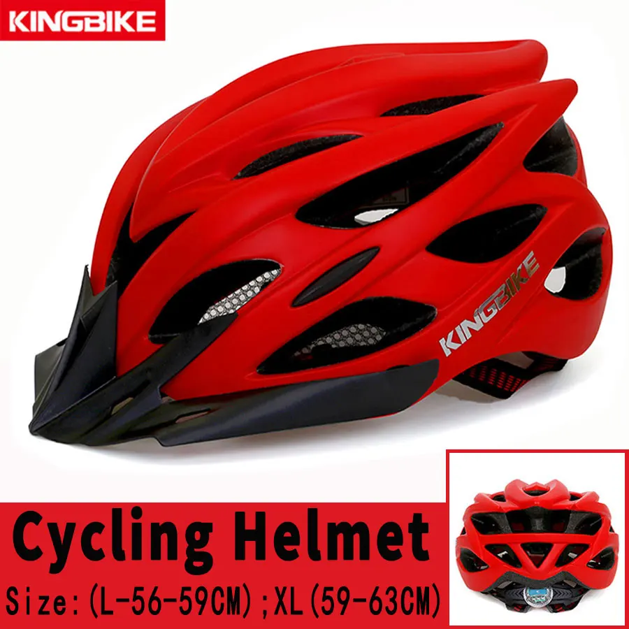 KINGBIKE Cycling Helmet Ultralight MTB Bike Helmets CPSC CE Certified Bicycle Helmet Rear Light Sun Visor Cycling Bicycle Helmet - Цвет: J-652-Red