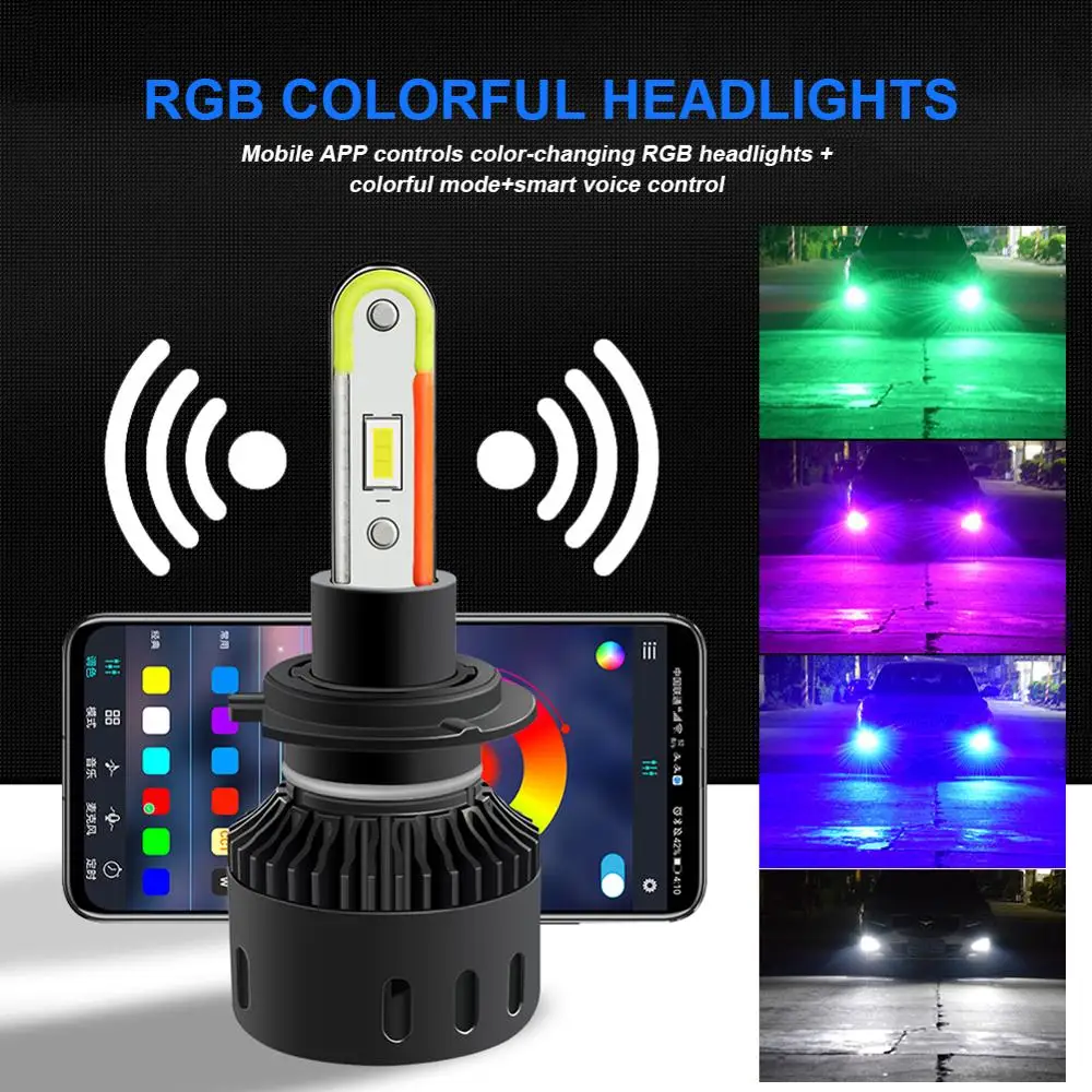 2 шт. BULLVISION H4 H7 светодиодный RGB фар красочные 9005 9006 H11 огни автомобиля Hb3 Hb4 турбо