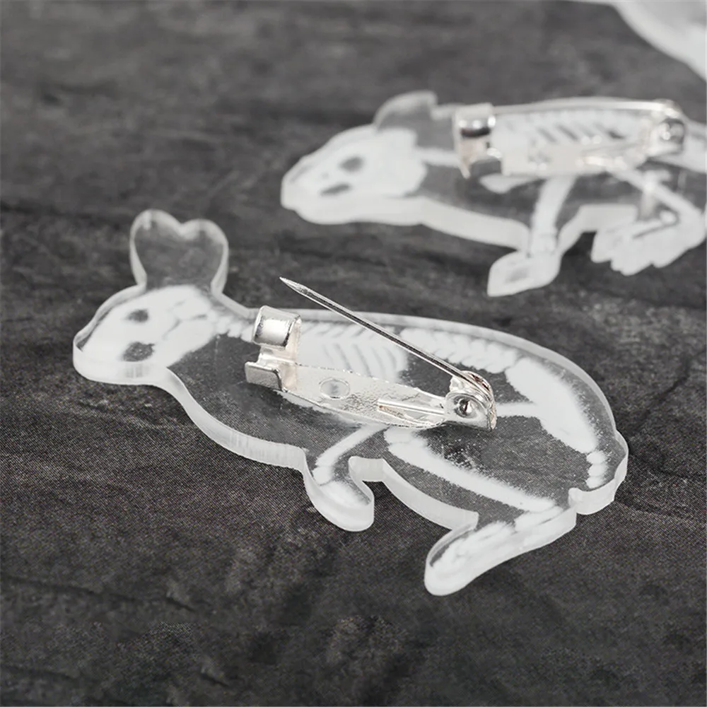 6 стилей Скелет животного акриловые булавки Кот свинья-кролик Пингвин птица Крыса брошь Нагрудный значок на булавке одежда мешочек для украшений подарок для друга