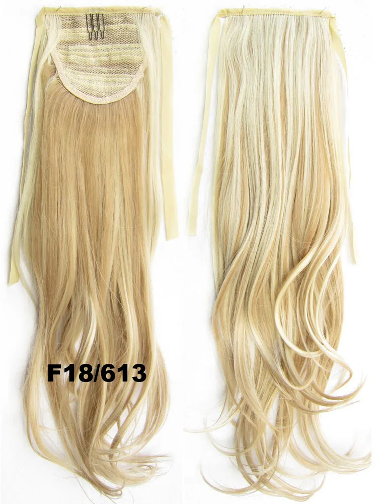 Long Wavy Synthetic Ribbon Drawstring Ponytails Pure Mixed Gradient Color Hairpiece Pony Tail Extension