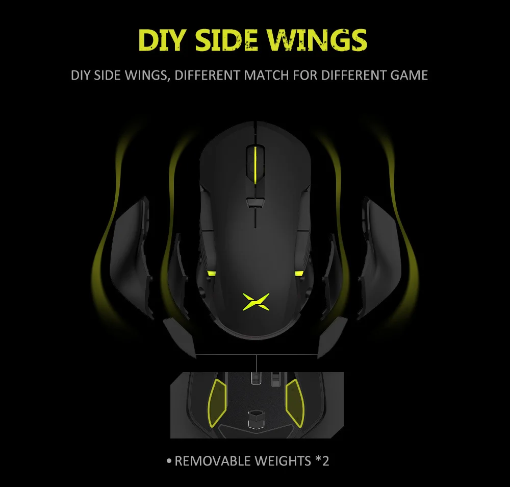 Delix M627 Mouse PMW3389 Sensor Conductor + Wireless RGB Game Mouse 8 Button 1600 DPI Left and Right Arm and DIY Flank