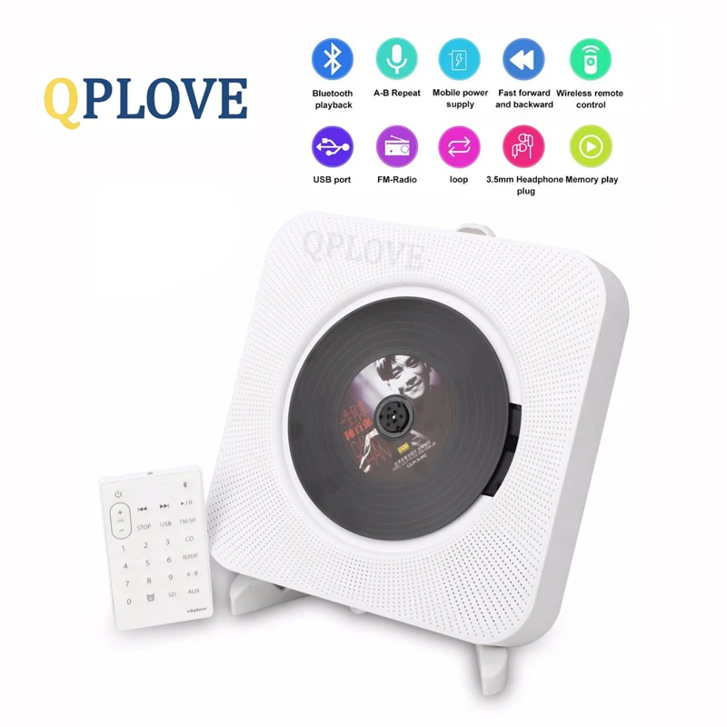 QPLOVE электронный CD плеер настенный беспроводной Bluetooth домашний музыкальный с