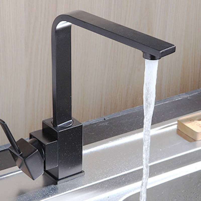 

Black Square Kitchen Faucets 360 Degree Rotation Water Filter Tap Water Faucets Solid copper Sink Tap Water Mixer with Hose