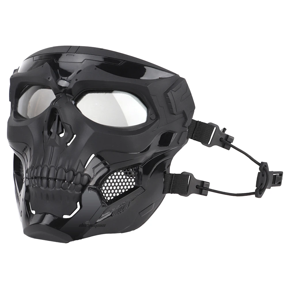 Наружные охотничьи маски, полное лицо, военная страйкбольная пейнтбольная маска, полупрозрачные линзы, защитная тактическая Боевая маска CS для стрельбы из черепа - Цвет: black